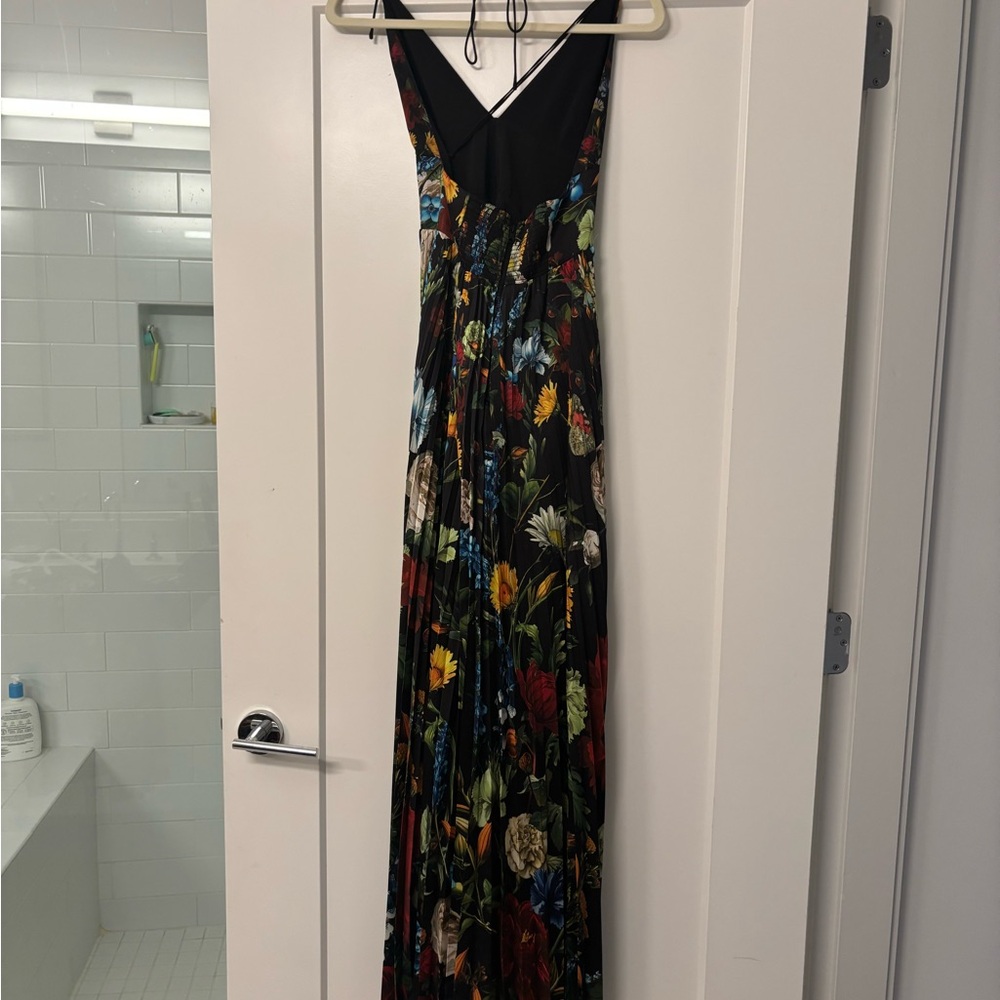 Alice + Olivia Hannah Deep V Black Floral Halter Maxi Dress with Thigh Slit - Picture 4 of 5